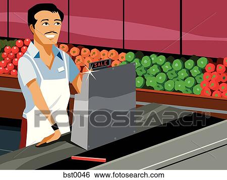 Stock Illustration - man in grocery store. Fotosearch