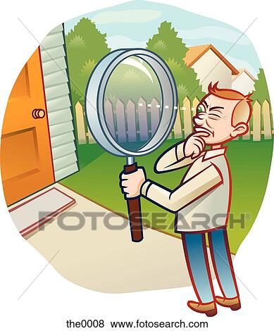 Stock Illustration - man looking at a house through a magnifying glass. Fotosearch