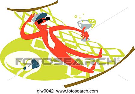 Drawing - man lying on a hammock. Fotosearch