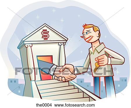 Stock Illustration - man shaking hands with someone from the bank. Fotosearch