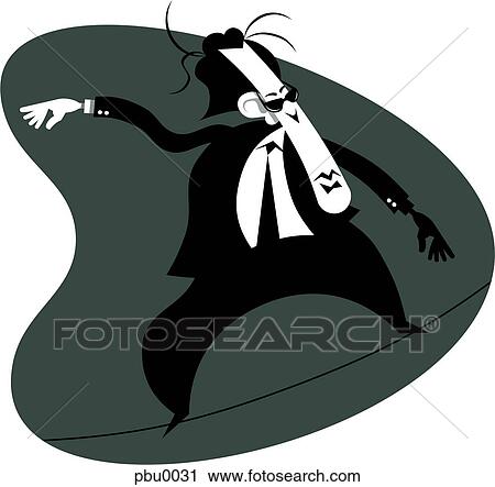 Clip Art - man trying to balance on a tightrope. Fotosearch