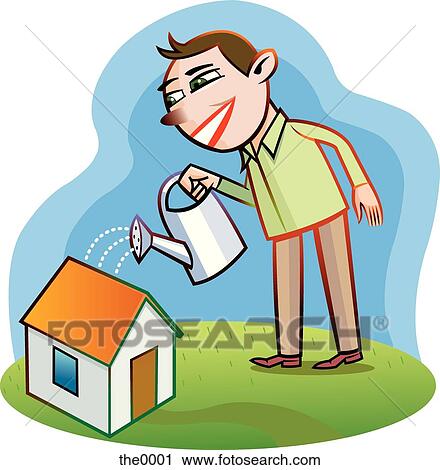 man watering his house View Large Illustration Clip Art - man watering his house. Fotosearch