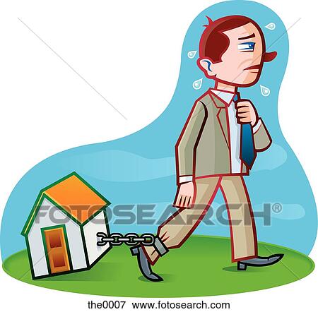 Stock Illustration - man with a house chained to his ankle. Fotosearch