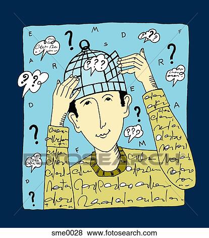 man with birdcage on his head View Large Illustration Stock Illustration - man with birdcage on his head. Fotosearch