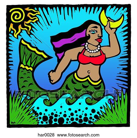 mermaid holding the moon View Large Illustration Stock Illustration - mermaid holding the moon. Fotosearch