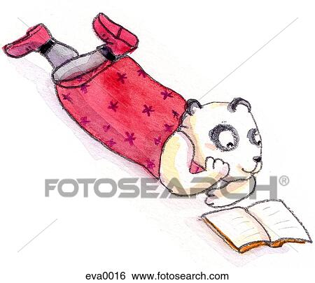 Stock Illustration - panda bear lying down and reading a book. Fotosearch