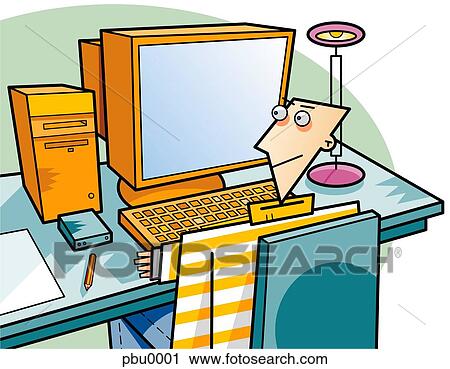 Clipart of man sitting at his computer pbu0001 - Search Clip Art ...