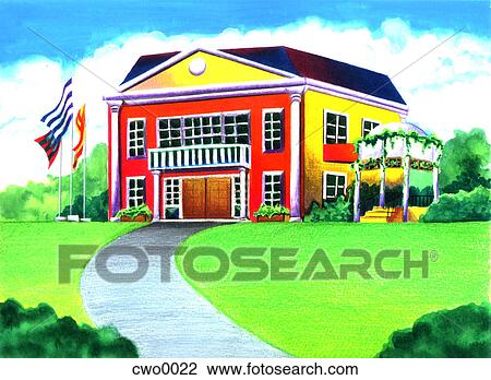 Drawing - plantation home. Fotosearch