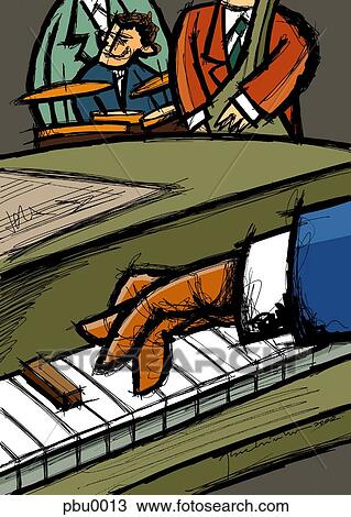 Drawing - playing piano. Fotosearch