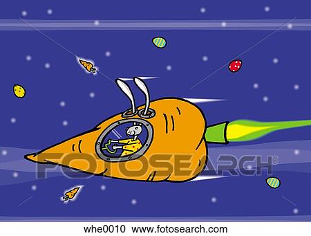 rabbit driving a carrot rocket View Large Illustration Clipart - rabbit driving a carrot rocket. Fotosearch