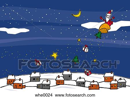 santa making a gift delivery View Large Illustration Stock Illustration - santa making a gift delivery. Fotosearch