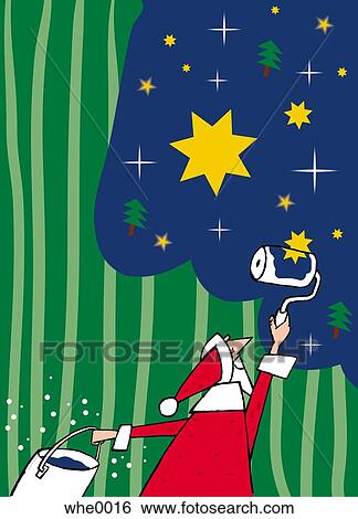 Stock Illustration - santa painting the walls. Fotosearch