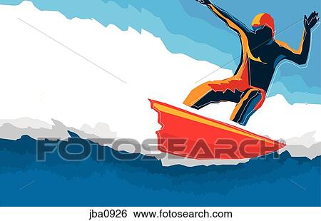 Stock Illustration - surfer on red surfboard. Fotosearch