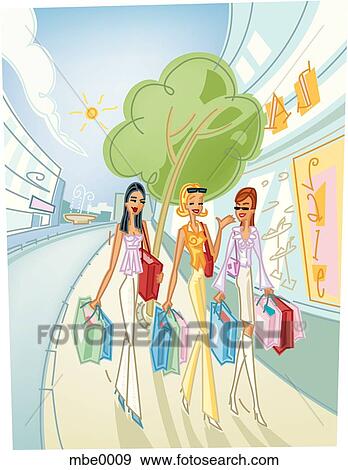 three friends shopping View Large Illustration Stock Illustration - three friends shopping. Fotosearch