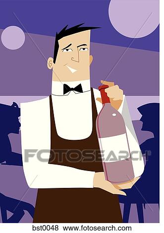 Stock Illustration - waiter presenting red wine. Fotosearch