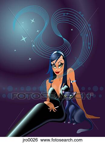 woman and black cat View Large Illustration Stock Illustration - woman and black cat. Fotosearch
