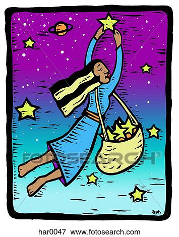 woman catching stars View Large Illustration Stock Illustration - woman catching stars. Fotosearch