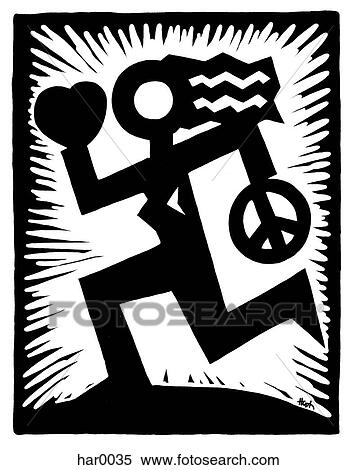 Stock Illustration - woman holding peace sign and heart. Fotosearch