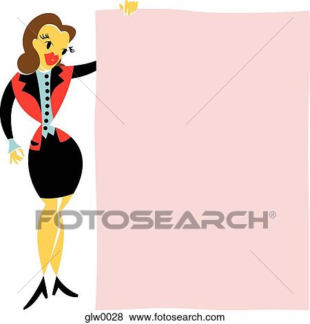 Stock Illustration - woman holding up sign. Fotosearch
