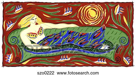 woman reclining on chaise lounge View Large Illustration Drawing - woman reclining on chaise lounge. Fotosearch
