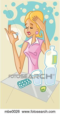 woman taking medicine View Large Illustration Stock Illustration - woman taking medicine. Fotosearch