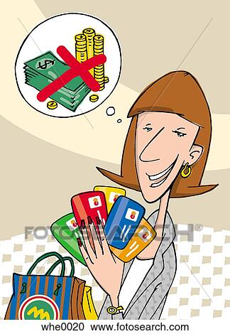 woman using credit cards instead of cash View Large Illustration Clipart - woman using credit cards instead of cash. Fotosearch