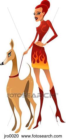 Clipart - woman walking her dog. Fotosearch