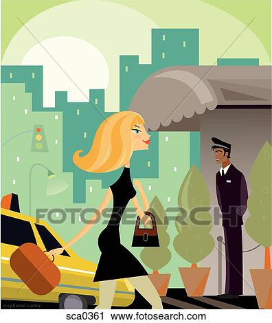 woman walking toward a hotel View Large Illustration Clip Art - woman walking toward a hotel. Fotosearch