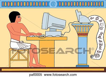 Stock Illustration - ancient egyptian using computer. Fotosearch