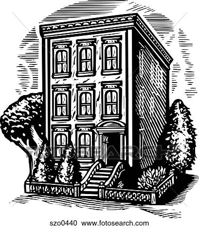 Clipart - apartment building b/w. Fotosearch