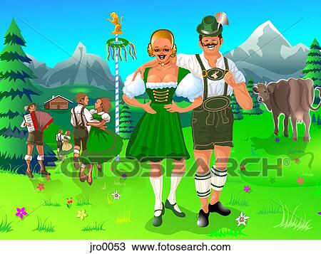 bavarian couple View Large Illustration Drawing - bavarian couple. Fotosearch