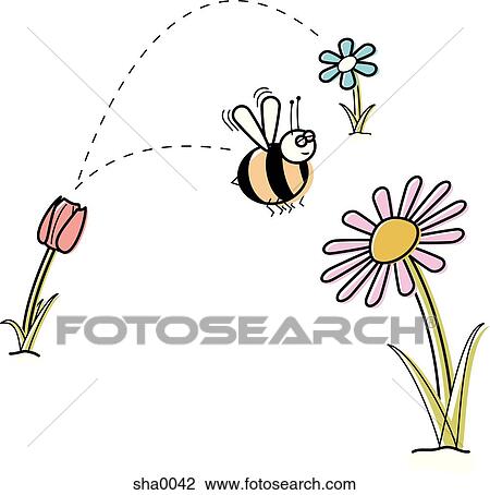 Drawing - bee and flowers. Fotosearch