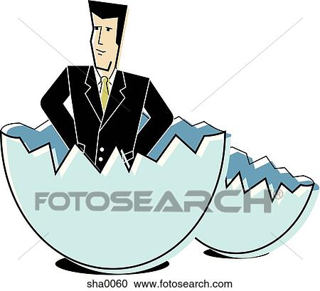Clipart - businessman hatching from an egg. Fotosearch
