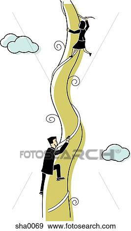 Stock Illustration - businesspeople climbing a vine. Fotosearch