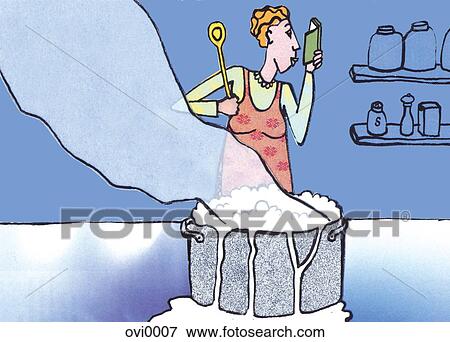 Stock Illustration - busy woman in the kitchen. Fotosearch