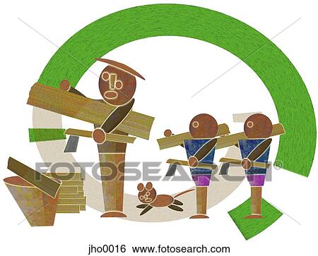 Stock Illustration - children helping dad in the yard. Fotosearch