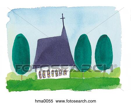 Stock Illustration - church with black roof. Fotosearch