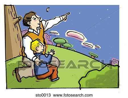 Drawing - dad pointing to the stars. Fotosearch