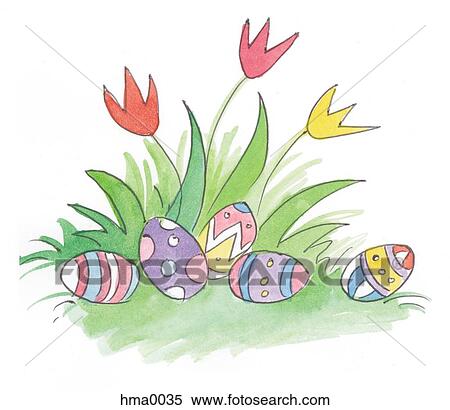Stock Illustration - easter eggs and tulips. Fotosearch