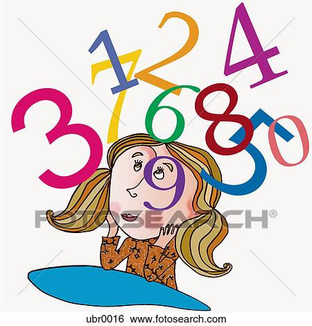 girl thinking of numbers View Large Illustration Stock Illustration - girl thinking of numbers. Fotosearch