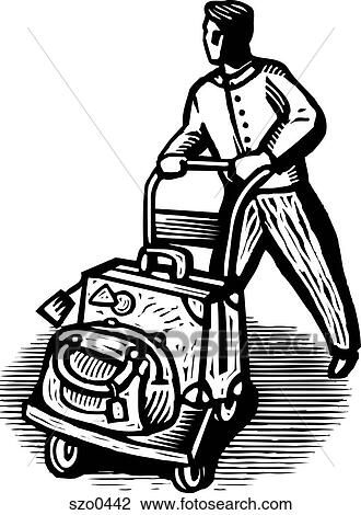 Drawing - hotel porter b/w. Fotosearch