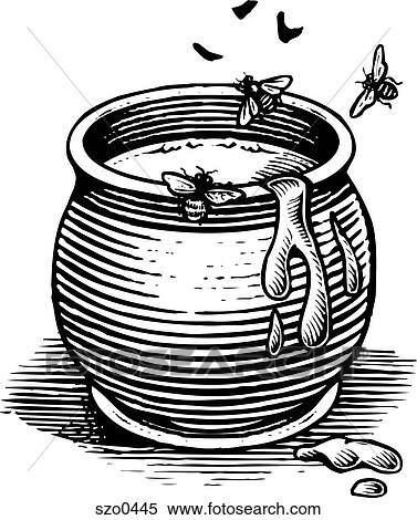 Stock Illustration - jar of honey b/w. Fotosearch