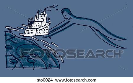 man flying with building View Large Illustration Stock Illustration - man flying with building. Fotosearch