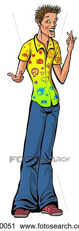 Clip Art - man in yellow shirt and jeans. Fotosearch