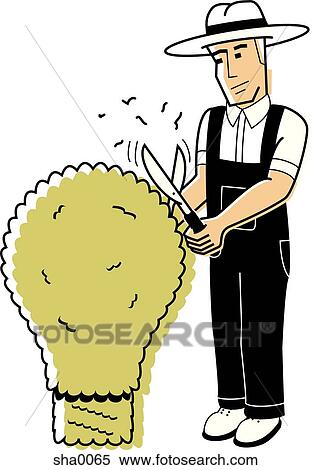 man trimming a hedge into the shape of a lightbulb View Large Illustration Stock Illustration - man trimming a hedge into the shape of a lightbulb. Fotosearch
