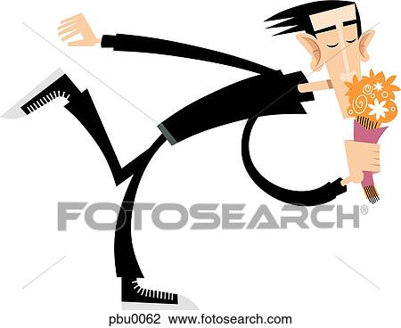 man wearing a black suit with flowers View Large Illustration Drawing - man wearing a black suit with flowers. Fotosearch