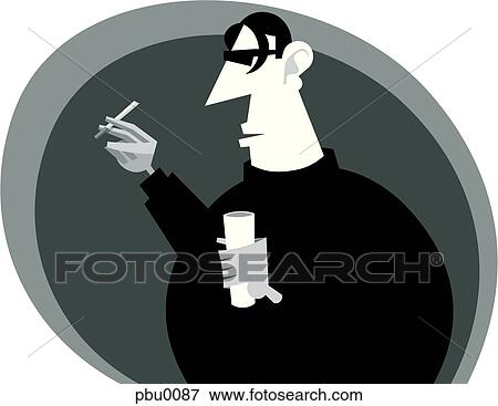 Stock Illustration - man with a drink and cigarette. Fotosearch