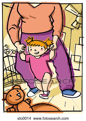 Stock Illustration - mom walking with toddler. Fotosearch