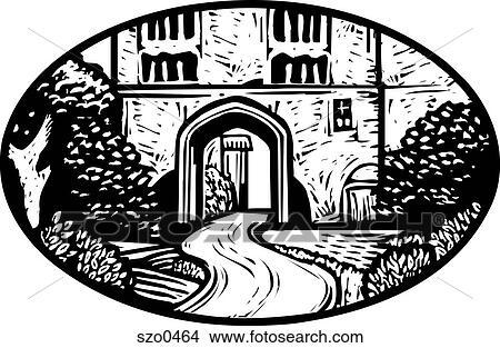 Stock Illustration - path leading through an archway b/w. Fotosearch