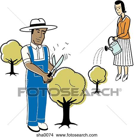 Stock Illustration - people tending to trees. Fotosearch